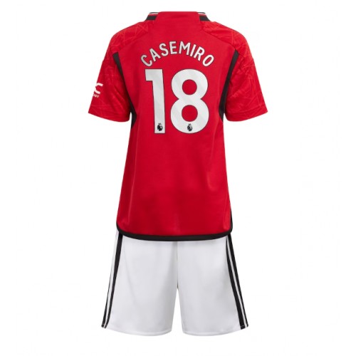 Fotbalové Dres Manchester United Casemiro #18 Dětské Domácí 2023-24 Krátký Rukáv (+ trenýrky)
